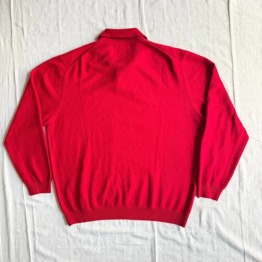 Cashmere Sweater Men's XL Red Polo Collar Pullover Luxury Knit Classic Turnbury